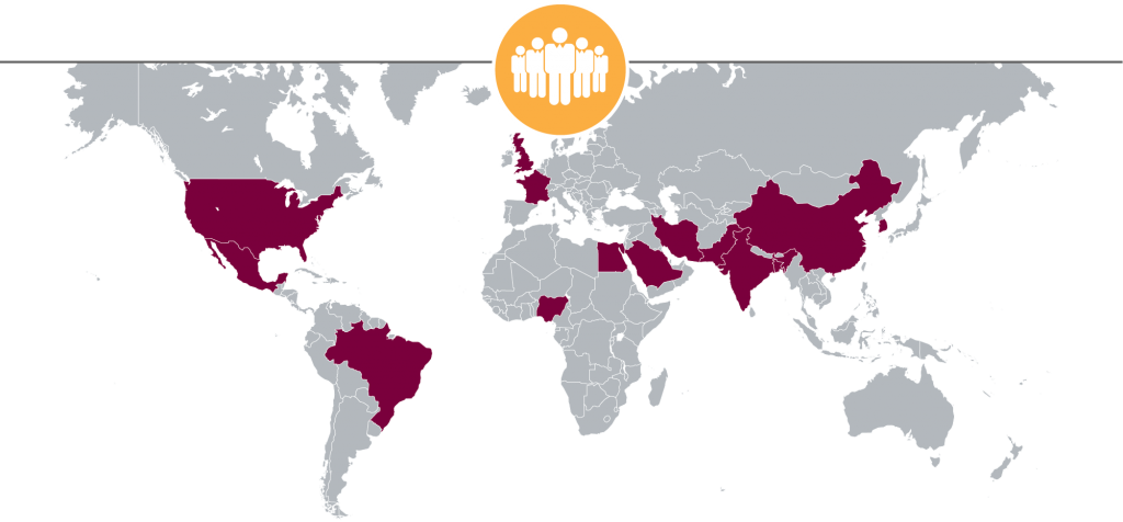 World Map highlighting where International McMaster Students are from